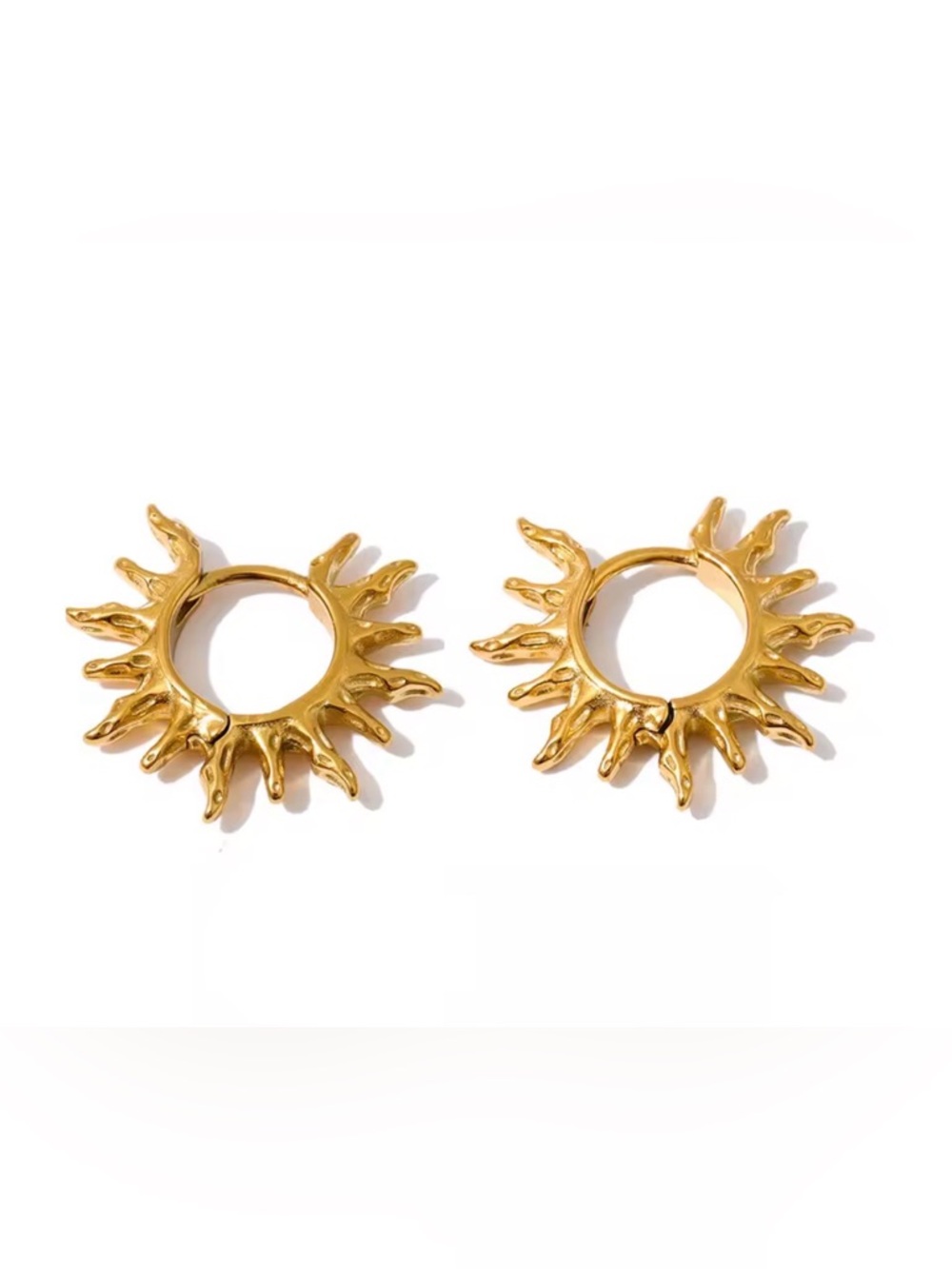 Gold Sunburst Stainless Steel Hoop Earrings - Women Jewelry